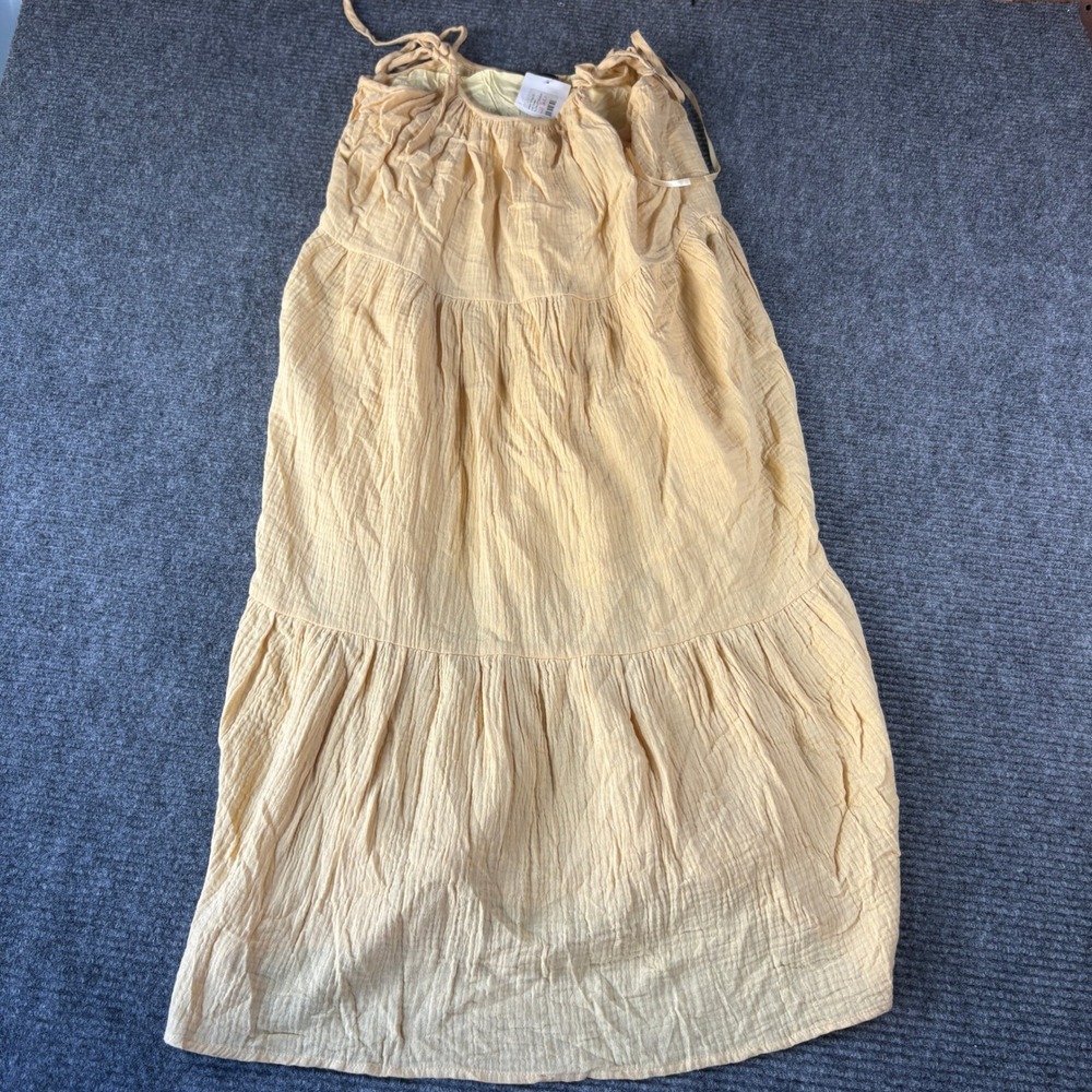 KLd Yellow Tiered Gauze Maxi Dress Sleeveless Tie Straps Medium Made in USA NEW
